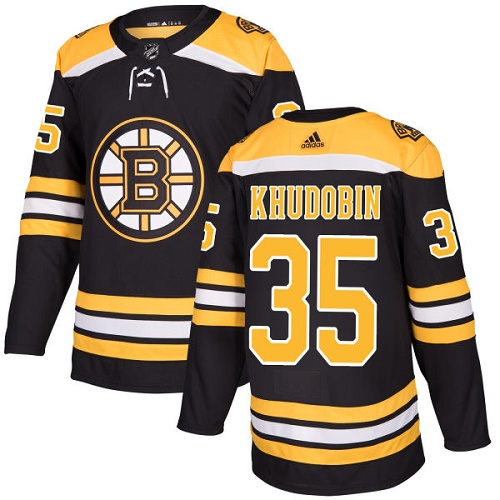 Adidas Bruins #35 Anton Khudobin Black Home Authentic Stitched NHL Jersey - Click Image to Close